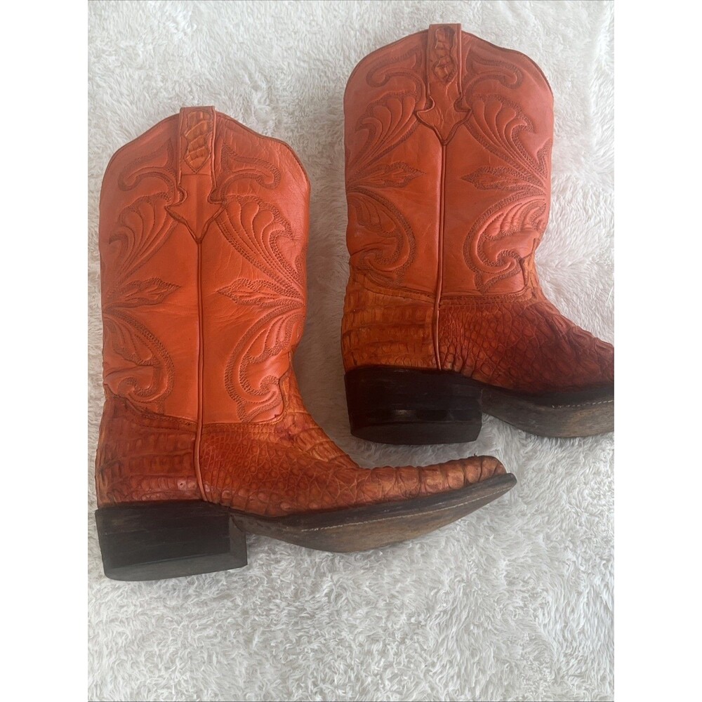 El Centauro Orange Caiman Belly Exotic Cowboy Boots Sz  6 D USA Handmade
